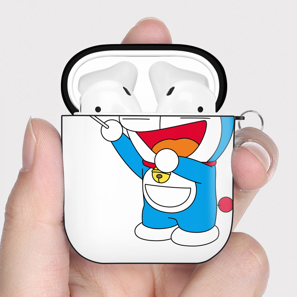 （画像用） ドラえもん Doraemon AirPods 第2世代保護ケース ハードシェル ブラック 耐衝撃・防指紋・カラビナ付き