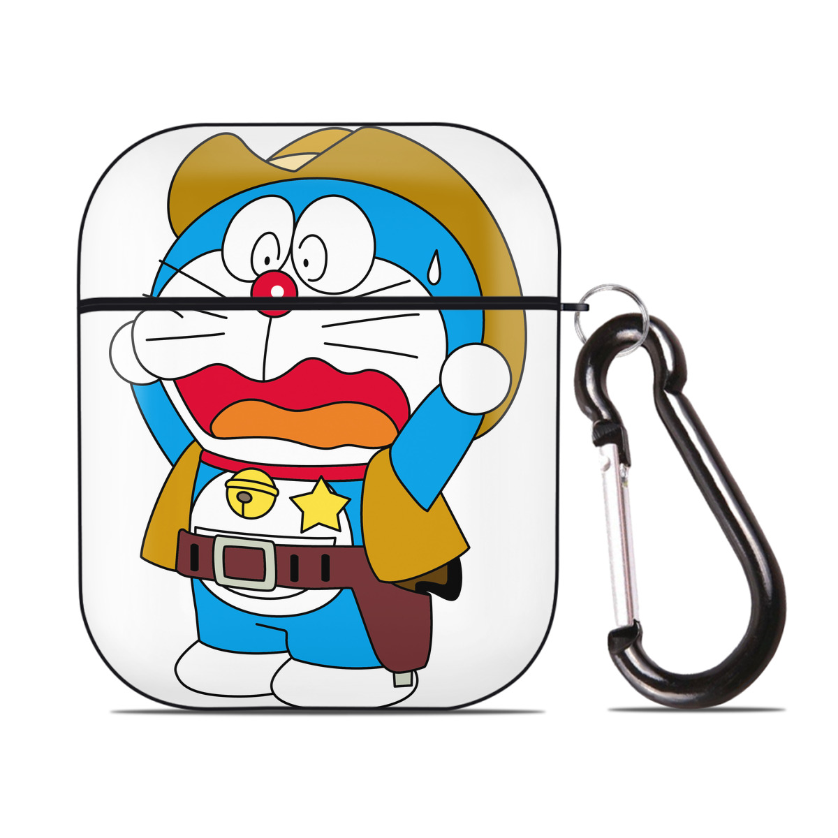（画像用） ドラえもん Doraemon AirPods 第2世代保護ケース ハードシェル ブラック 耐衝撃・防指紋・カラビナ付き