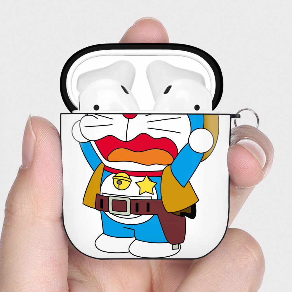 （画像用） ドラえもん Doraemon AirPods 第2世代保護ケース ハードシェル ブラック 耐衝撃・防指紋・カラビナ付き