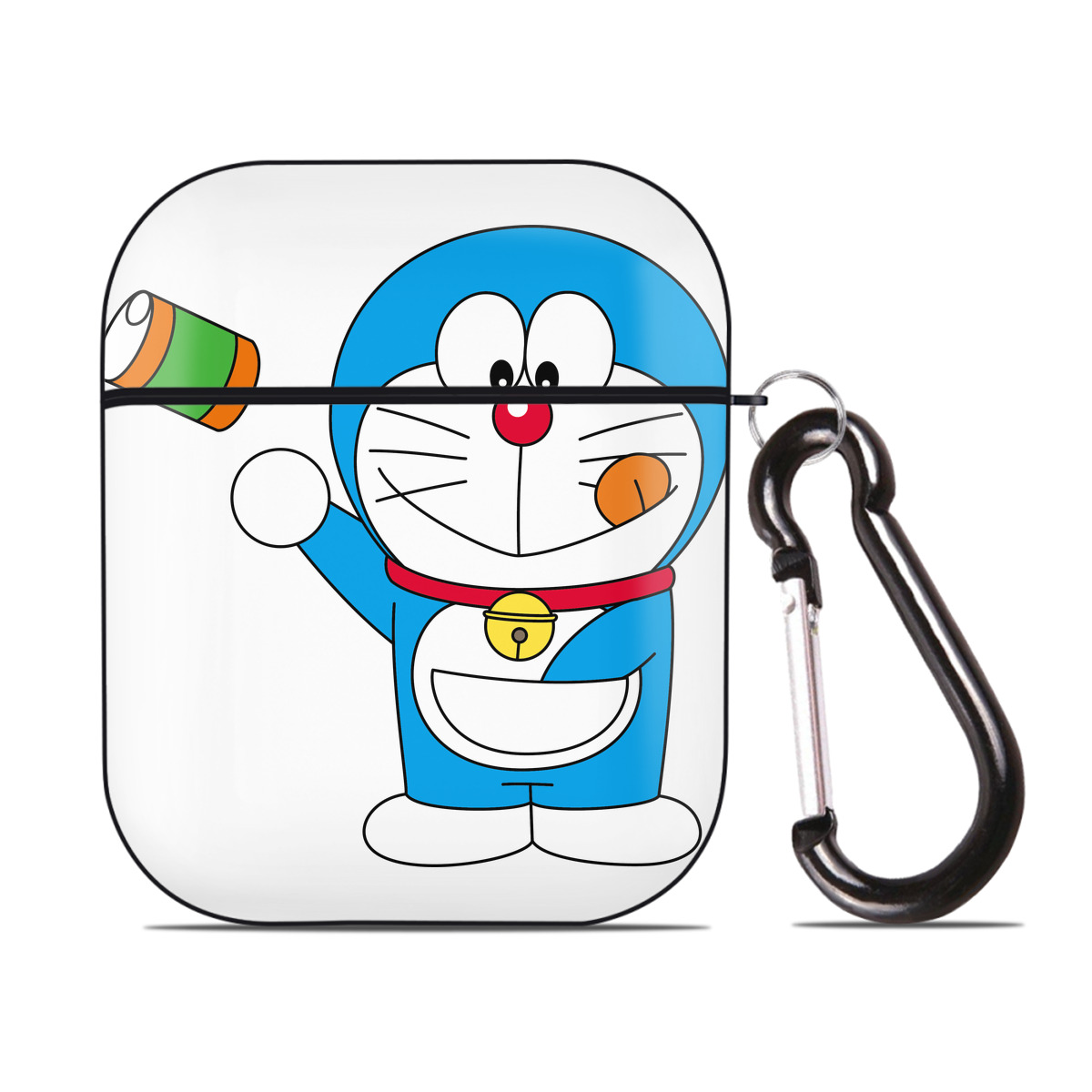 （画像用） ドラえもん Doraemon AirPods 第2世代保護ケース ハードシェル ブラック 耐衝撃・防指紋・カラビナ付き