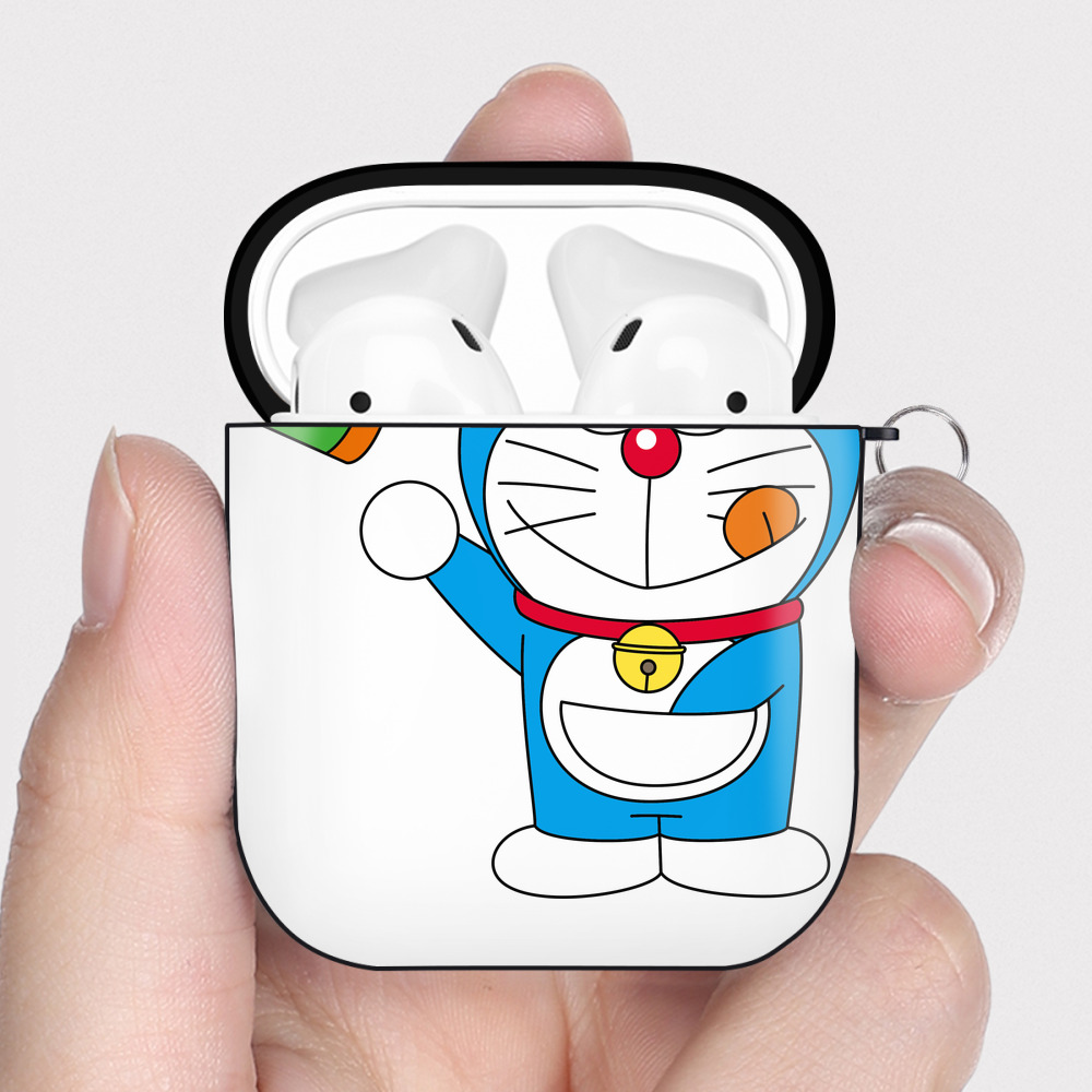 （画像用） ドラえもん Doraemon AirPods 第2世代保護ケース ハードシェル ブラック 耐衝撃・防指紋・カラビナ付き