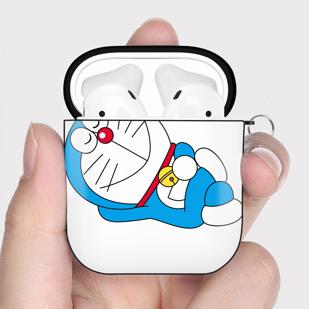 （画像用） ドラえもん Doraemon AirPods 第2世代保護ケース ハードシェル ブラック 耐衝撃・防指紋・カラビナ付き