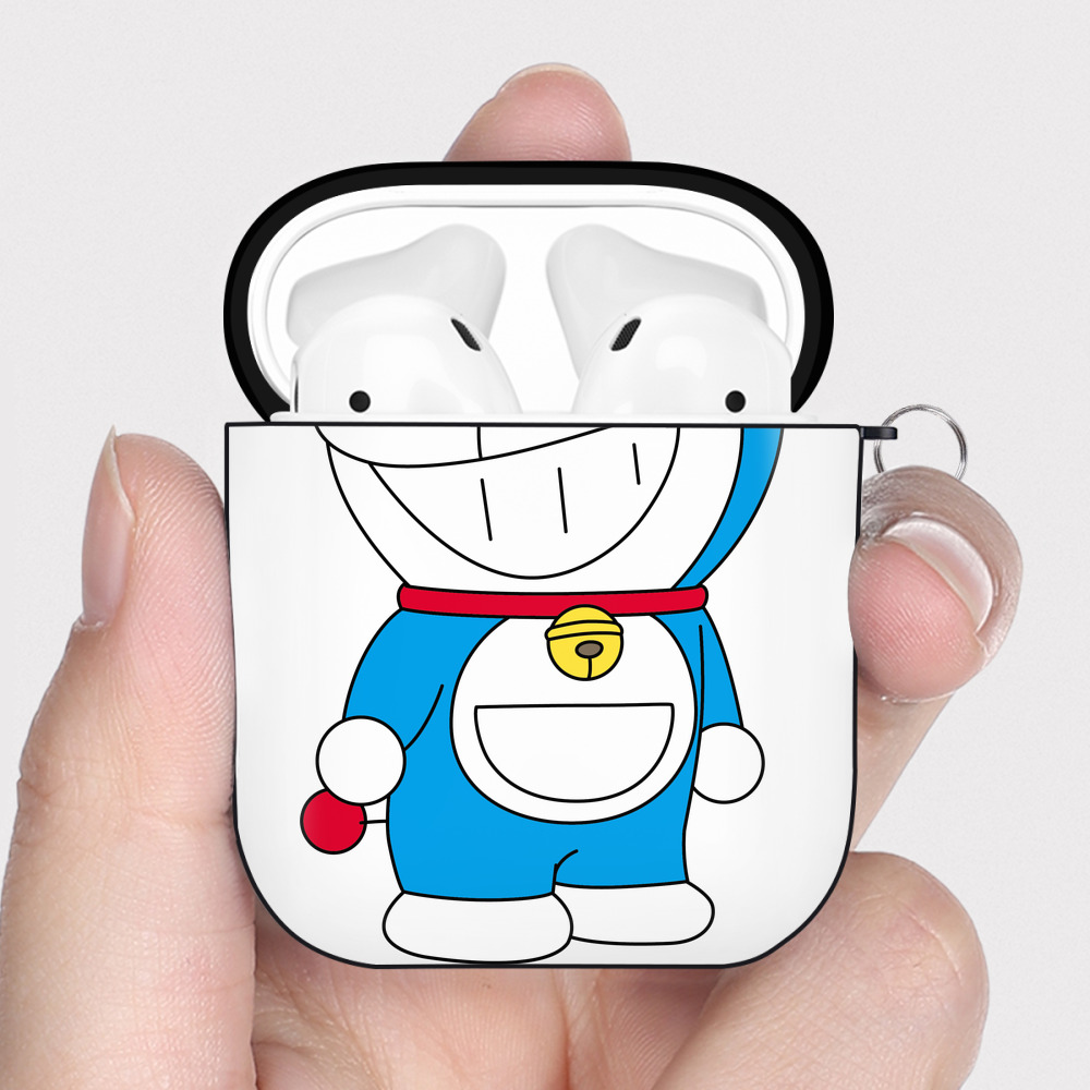 （画像用） ドラえもん Doraemon AirPods 第2世代保護ケース ハードシェル ブラック 耐衝撃・防指紋・カラビナ付き