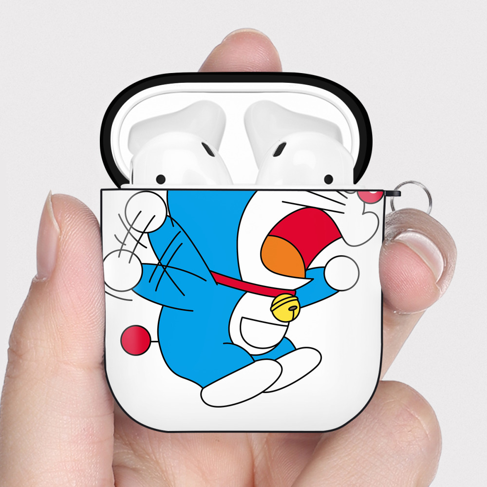 （画像用） ドラえもん Doraemon AirPods 第2世代保護ケース ハードシェル ブラック 耐衝撃・防指紋・カラビナ付き