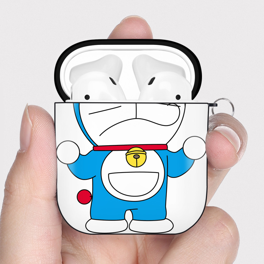 （画像用） ドラえもん Doraemon AirPods 第2世代保護ケース ハードシェル ブラック 耐衝撃・防指紋・カラビナ付き