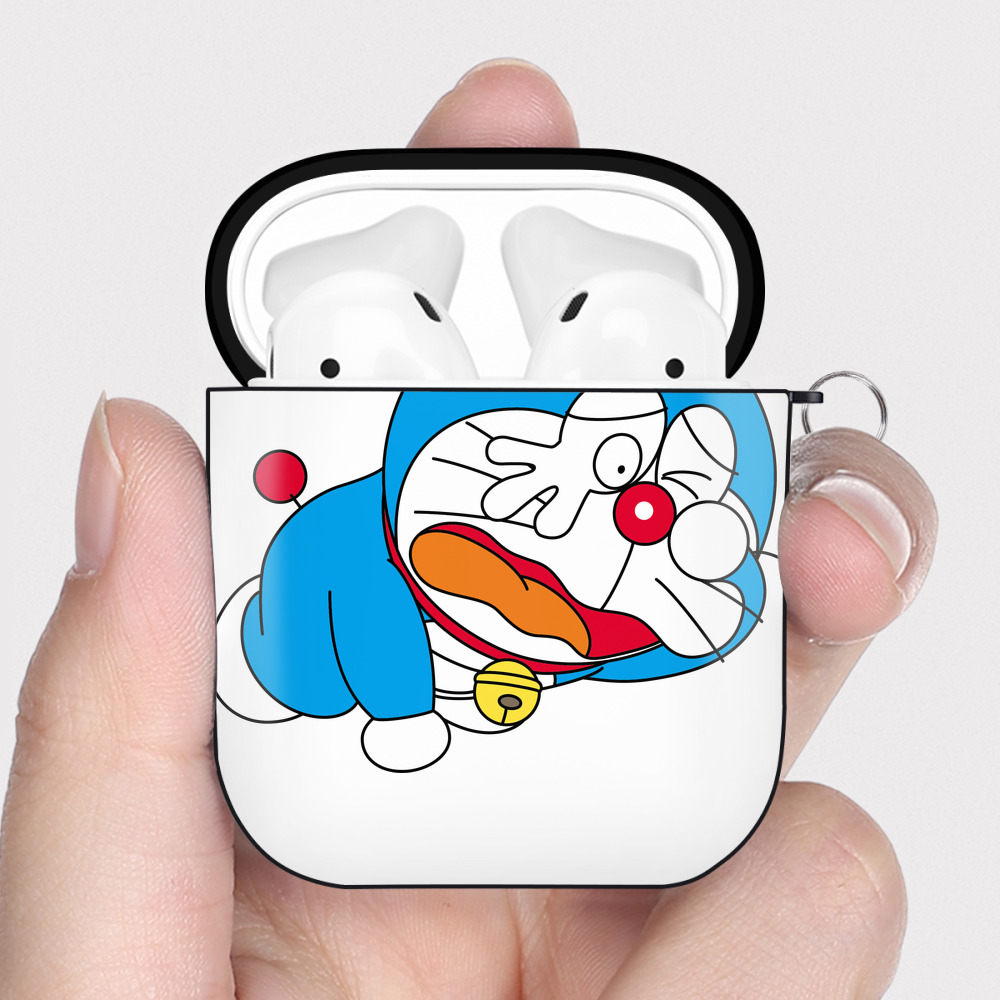 （画像用） ドラえもん Doraemon AirPods 第2世代保護ケース ハードシェル ブラック 耐衝撃・防指紋・カラビナ付き