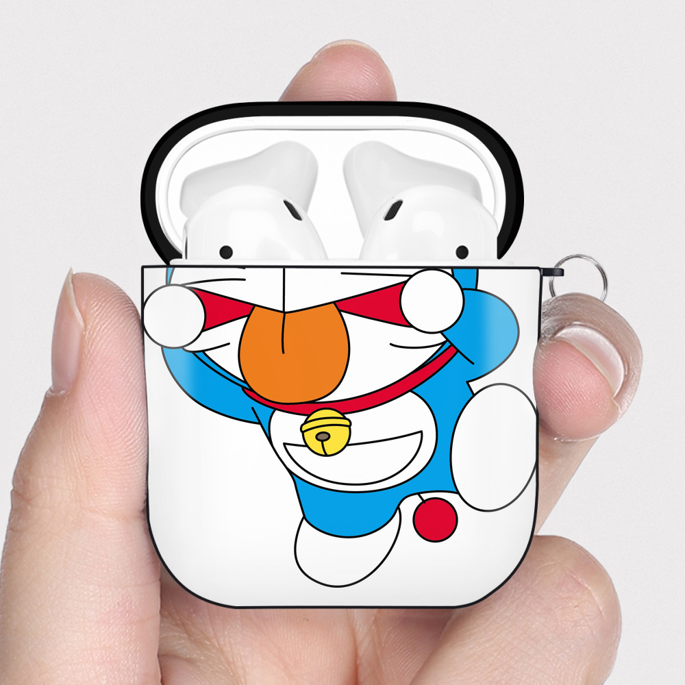 （画像用） ドラえもん Doraemon AirPods 第2世代保護ケース ハードシェル ブラック 耐衝撃・防指紋・カラビナ付き