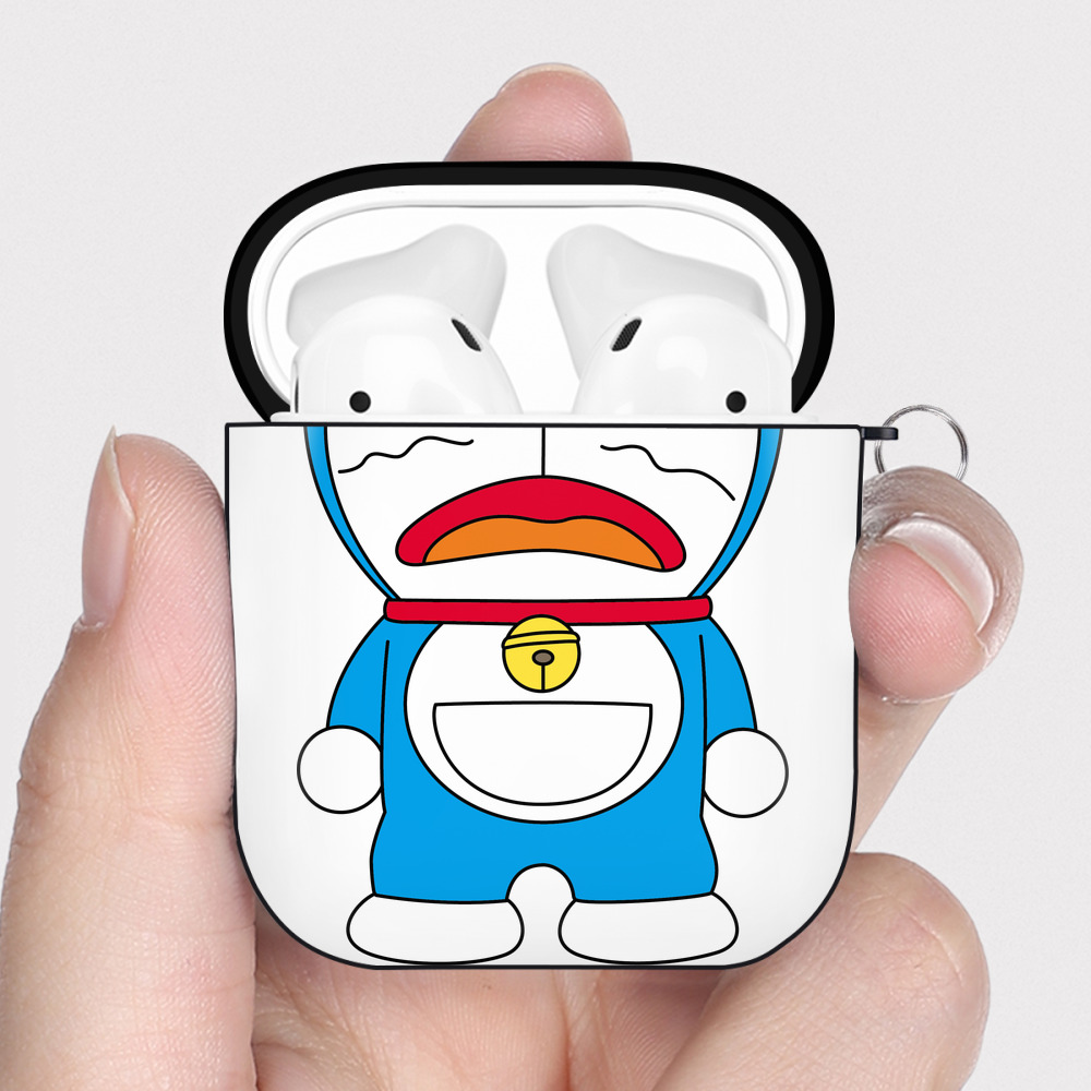 （画像用） ドラえもん Doraemon AirPods 第2世代保護ケース ハードシェル ブラック 耐衝撃・防指紋・カラビナ付き