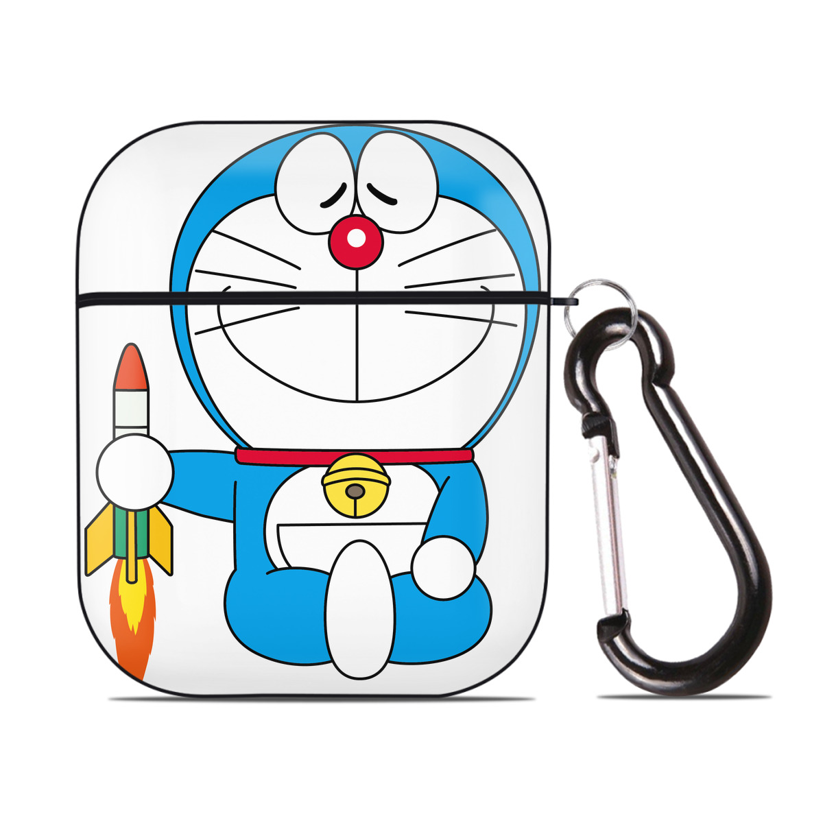 （画像用） ドラえもん Doraemon AirPods 第2世代保護ケース ハードシェル ブラック 耐衝撃・防指紋・カラビナ付き