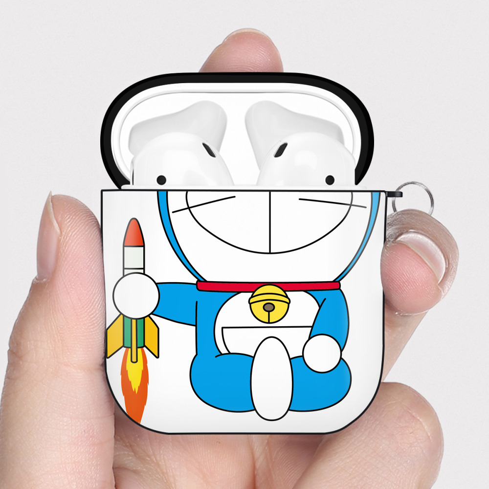 （画像用） ドラえもん Doraemon AirPods 第2世代保護ケース ハードシェル ブラック 耐衝撃・防指紋・カラビナ付き