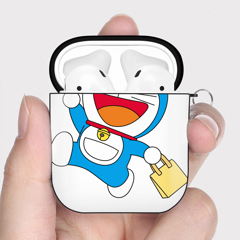 （画像用） ドラえもん Doraemon AirPods 第2世代保護ケース ハードシェル ブラック 耐衝撃・防指紋・カラビナ付き