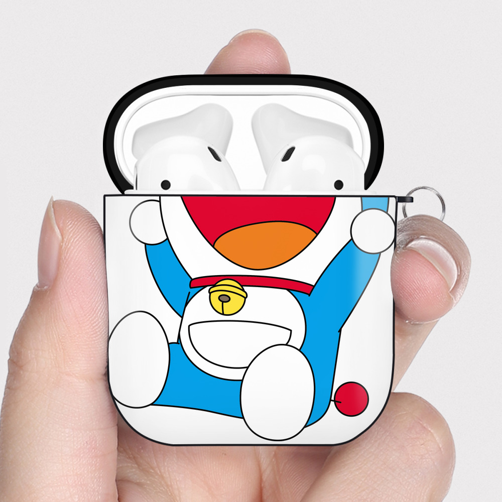 （画像用） ドラえもん Doraemon AirPods 第2世代保護ケース ハードシェル ブラック 耐衝撃・防指紋・カラビナ付き