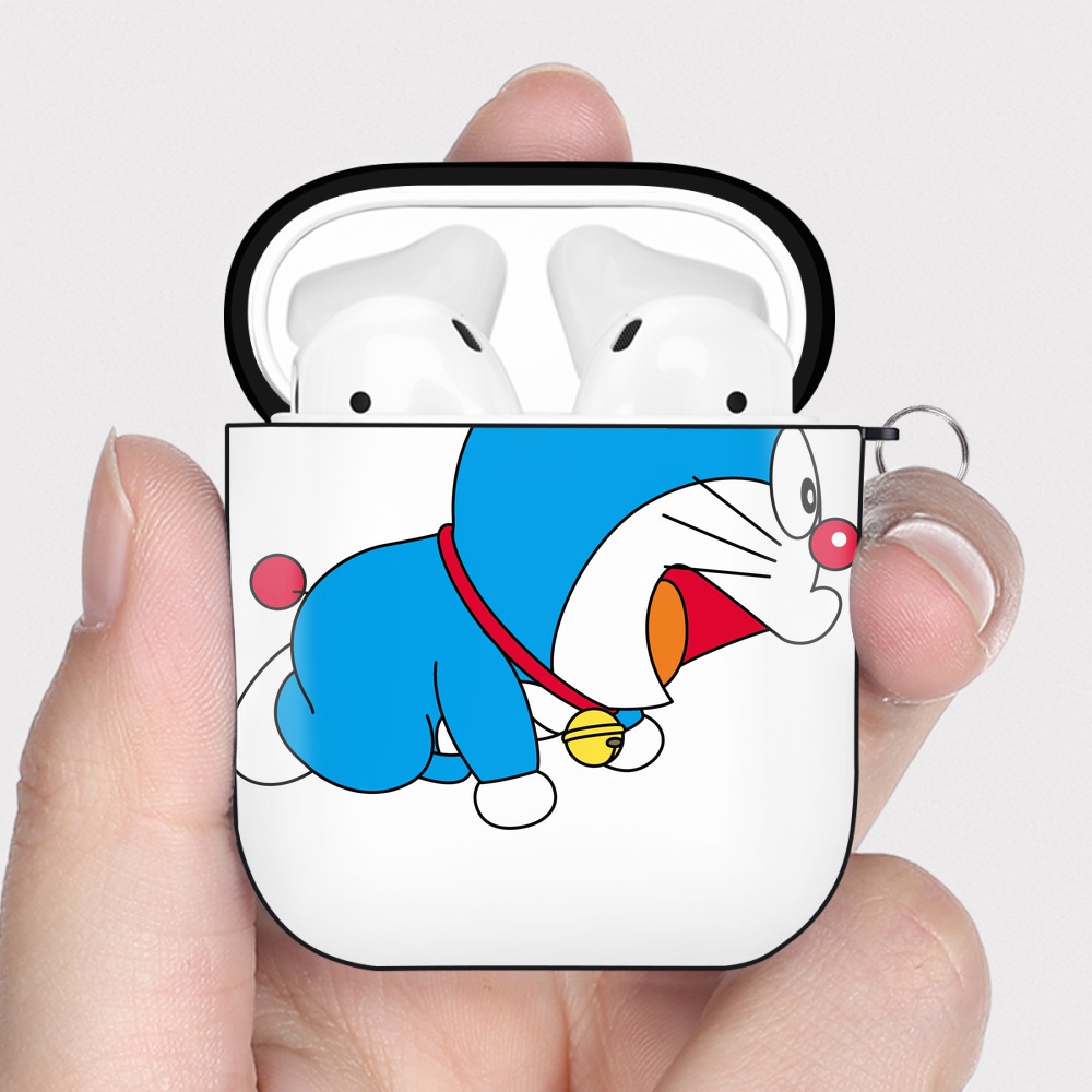 （画像用） ドラえもん Doraemon AirPods 第2世代保護ケース ハードシェル ブラック 耐衝撃・防指紋・カラビナ付き