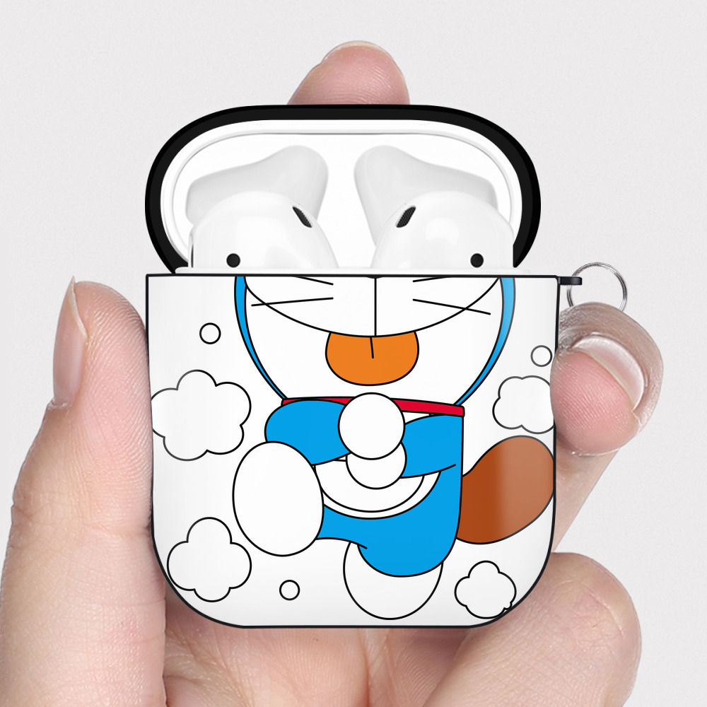 （画像用） ドラえもん Doraemon AirPods 第2世代保護ケース ハードシェル ブラック 耐衝撃・防指紋・カラビナ付き