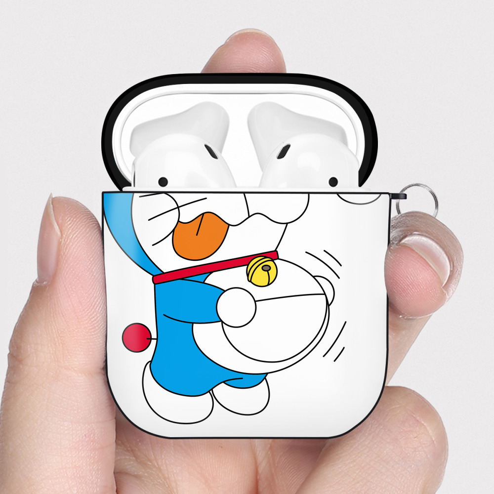 （画像用） ドラえもん Doraemon AirPods 第2世代保護ケース ハードシェル ブラック 耐衝撃・防指紋・カラビナ付き