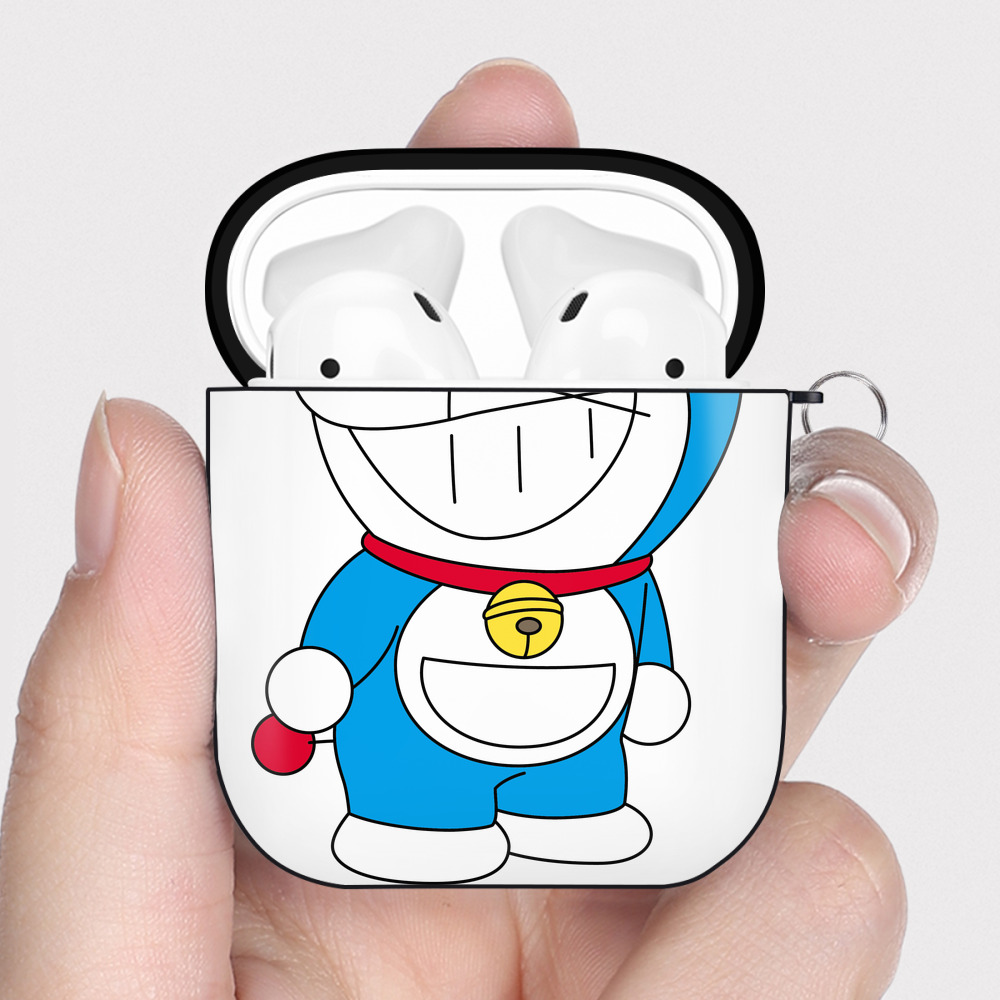 （画像用） ドラえもん Doraemon AirPods 第2世代保護ケース ハードシェル ブラック 耐衝撃・防指紋・カラビナ付き