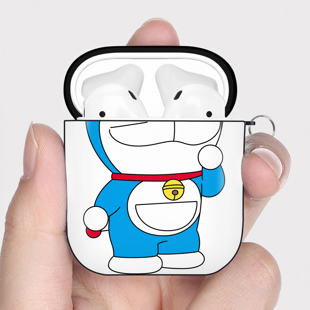 （画像用） ドラえもん Doraemon AirPods 第2世代保護ケース ハードシェル ブラック 耐衝撃・防指紋・カラビナ付き