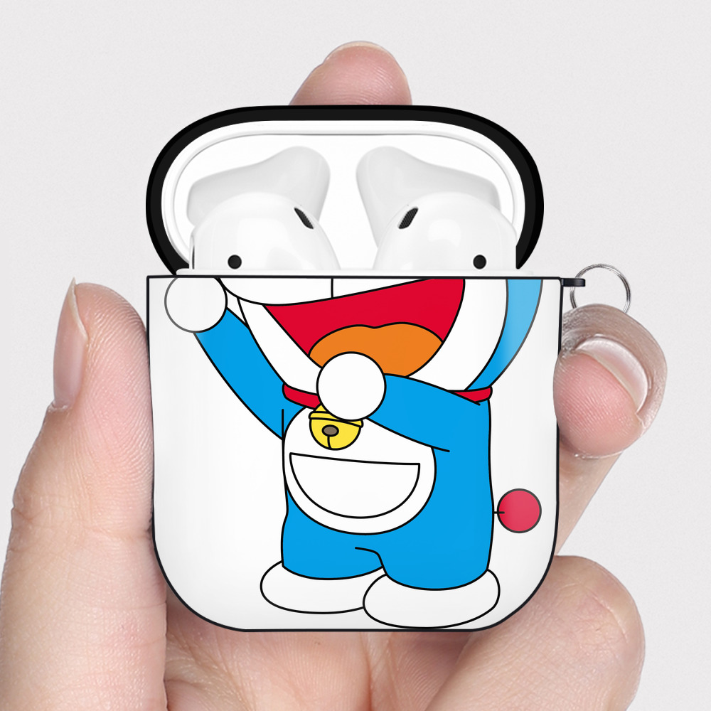 （画像用） ドラえもん Doraemon AirPods 第2世代保護ケース ハードシェル ブラック 耐衝撃・防指紋・カラビナ付き