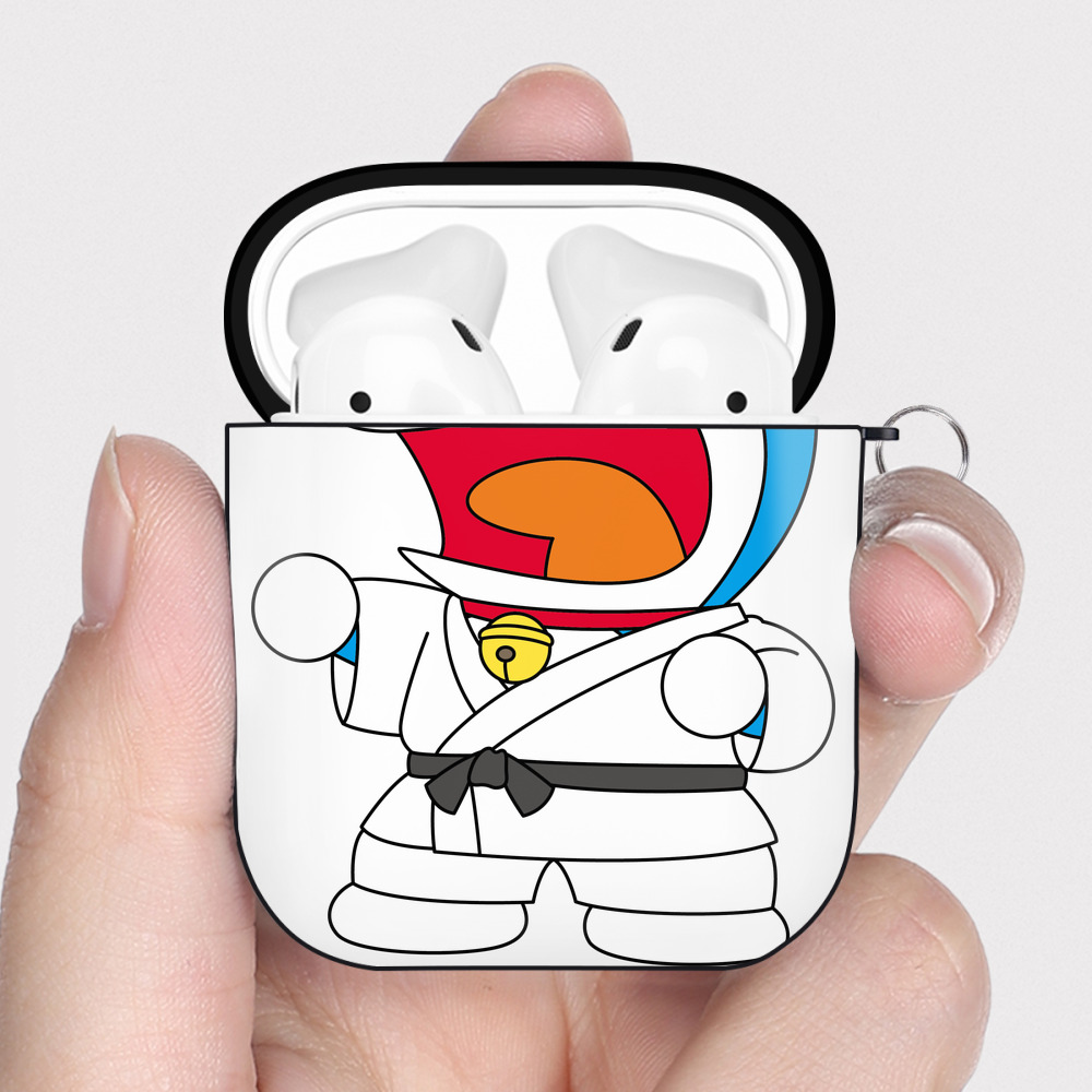 （画像用） ドラえもん Doraemon AirPods 第2世代保護ケース ハードシェル ブラック 耐衝撃・防指紋・カラビナ付き