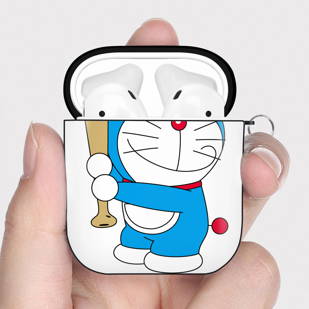 （画像用） ドラえもん Doraemon AirPods 第2世代保護ケース ハードシェル ブラック 耐衝撃・防指紋・カラビナ付き