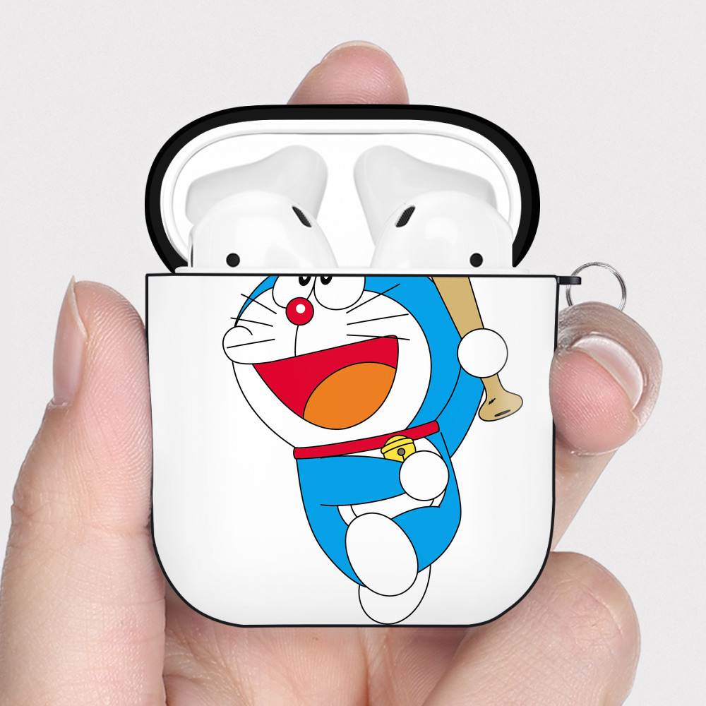 （画像用） ドラえもん Doraemon AirPods 第2世代保護ケース ハードシェル ブラック 耐衝撃・防指紋・カラビナ付き