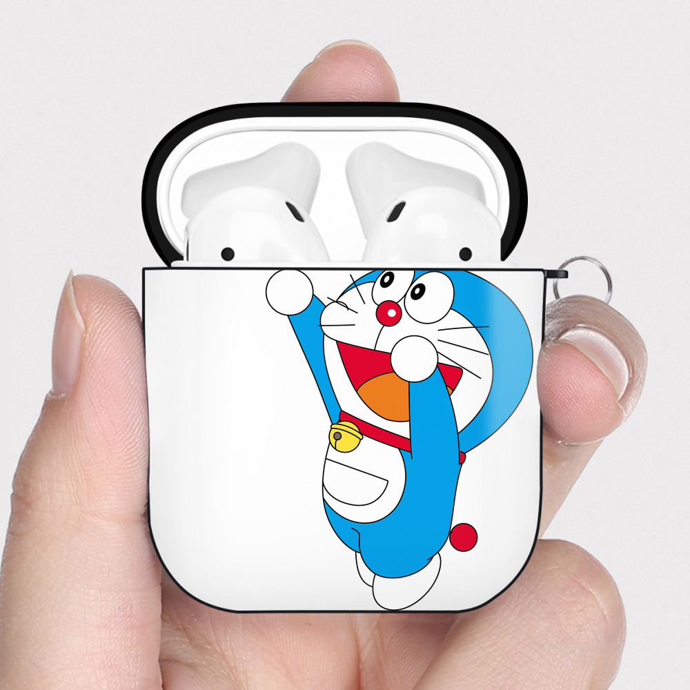 （画像用） ドラえもん Doraemon AirPods 第2世代保護ケース ハードシェル ブラック 耐衝撃・防指紋・カラビナ付き