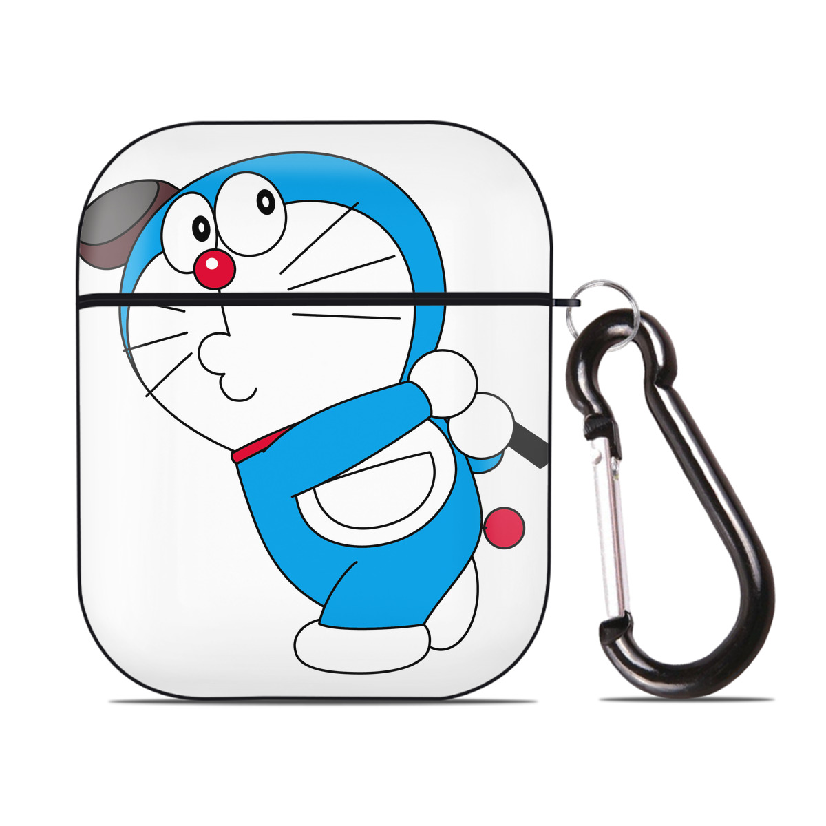 （画像用） ドラえもん Doraemon AirPods 第2世代保護ケース ハードシェル ブラック 耐衝撃・防指紋・カラビナ付き