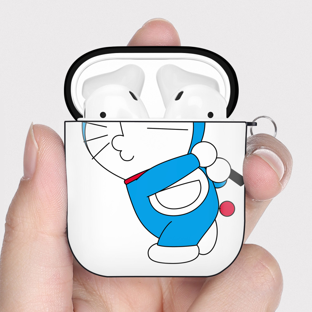 （画像用） ドラえもん Doraemon AirPods 第2世代保護ケース ハードシェル ブラック 耐衝撃・防指紋・カラビナ付き