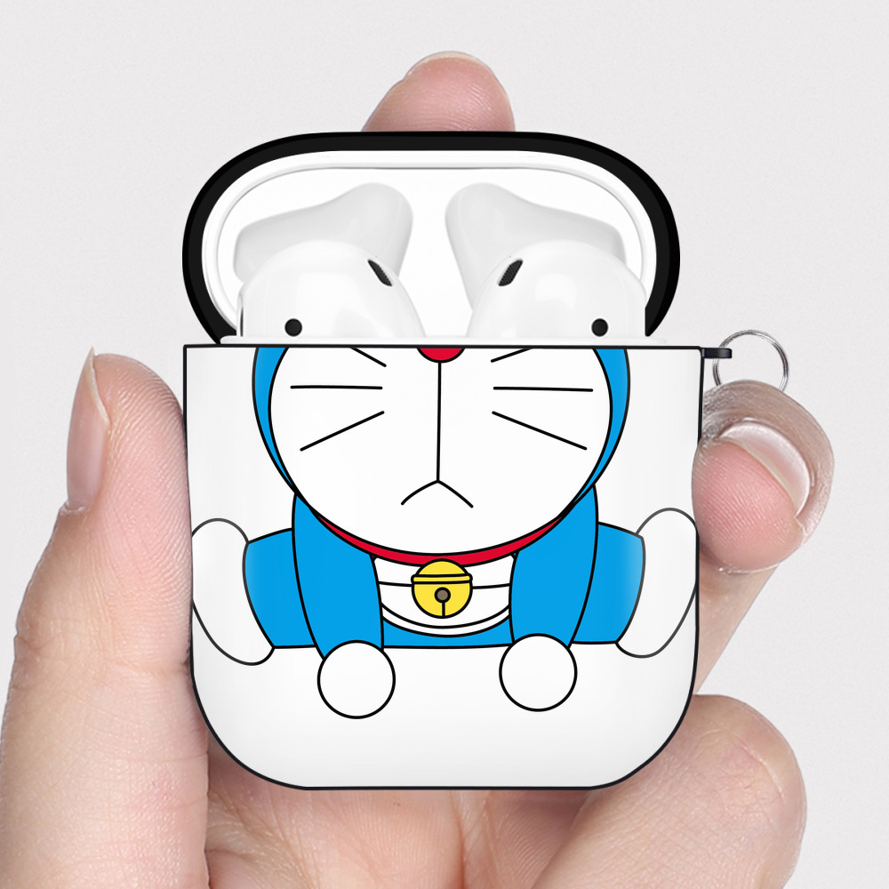 （画像用） ドラえもん Doraemon AirPods 第2世代保護ケース ハードシェル ブラック 耐衝撃・防指紋・カラビナ付き