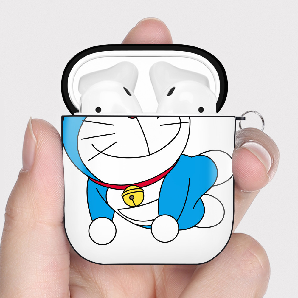 （画像用） ドラえもん Doraemon AirPods 第2世代保護ケース ハードシェル ブラック 耐衝撃・防指紋・カラビナ付き
