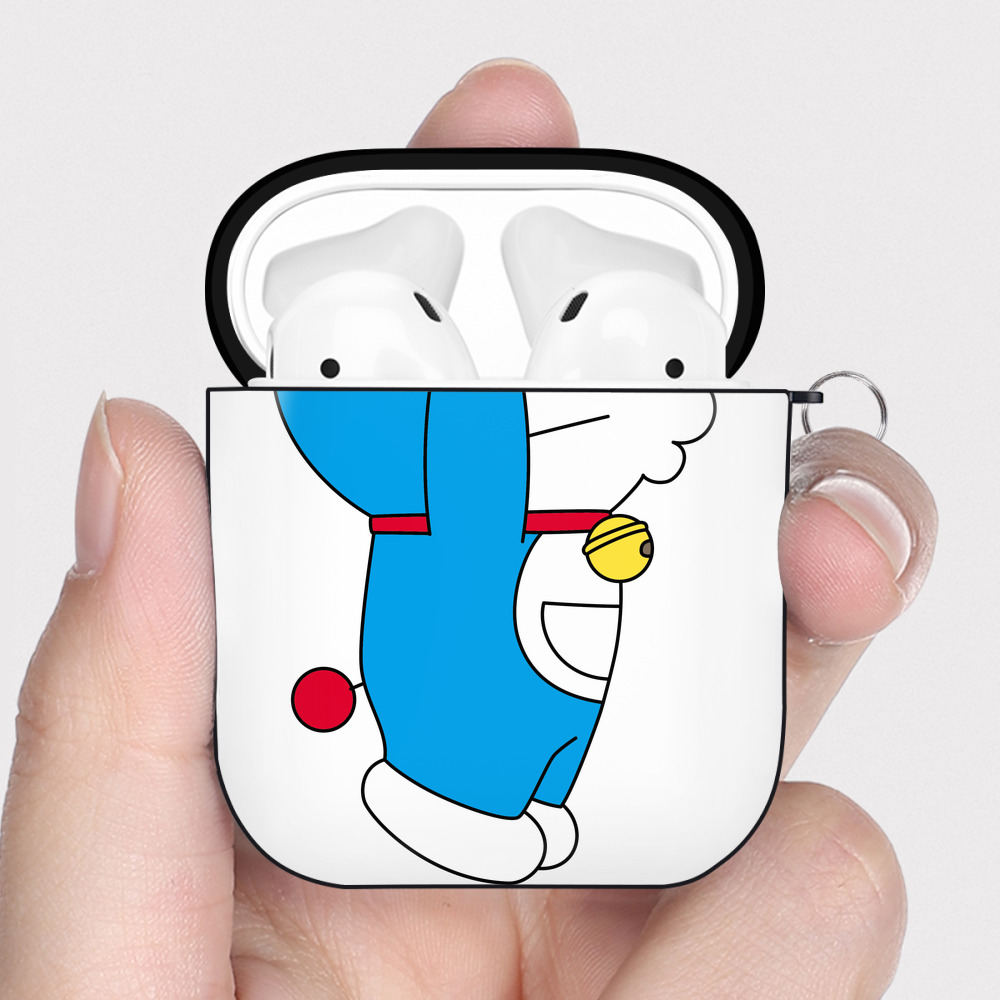 （画像用） ドラえもん Doraemon AirPods 第2世代保護ケース ハードシェル ブラック 耐衝撃・防指紋・カラビナ付き