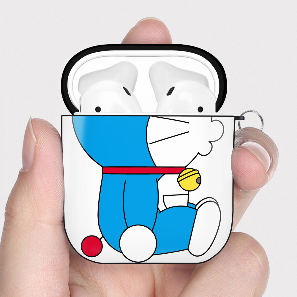（画像用） ドラえもん Doraemon AirPods 第2世代保護ケース ハードシェル ブラック 耐衝撃・防指紋・カラビナ付き