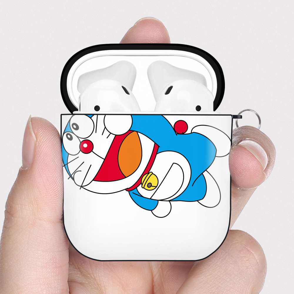 （画像用） ドラえもん Doraemon AirPods 第2世代保護ケース ハードシェル ブラック 耐衝撃・防指紋・カラビナ付き