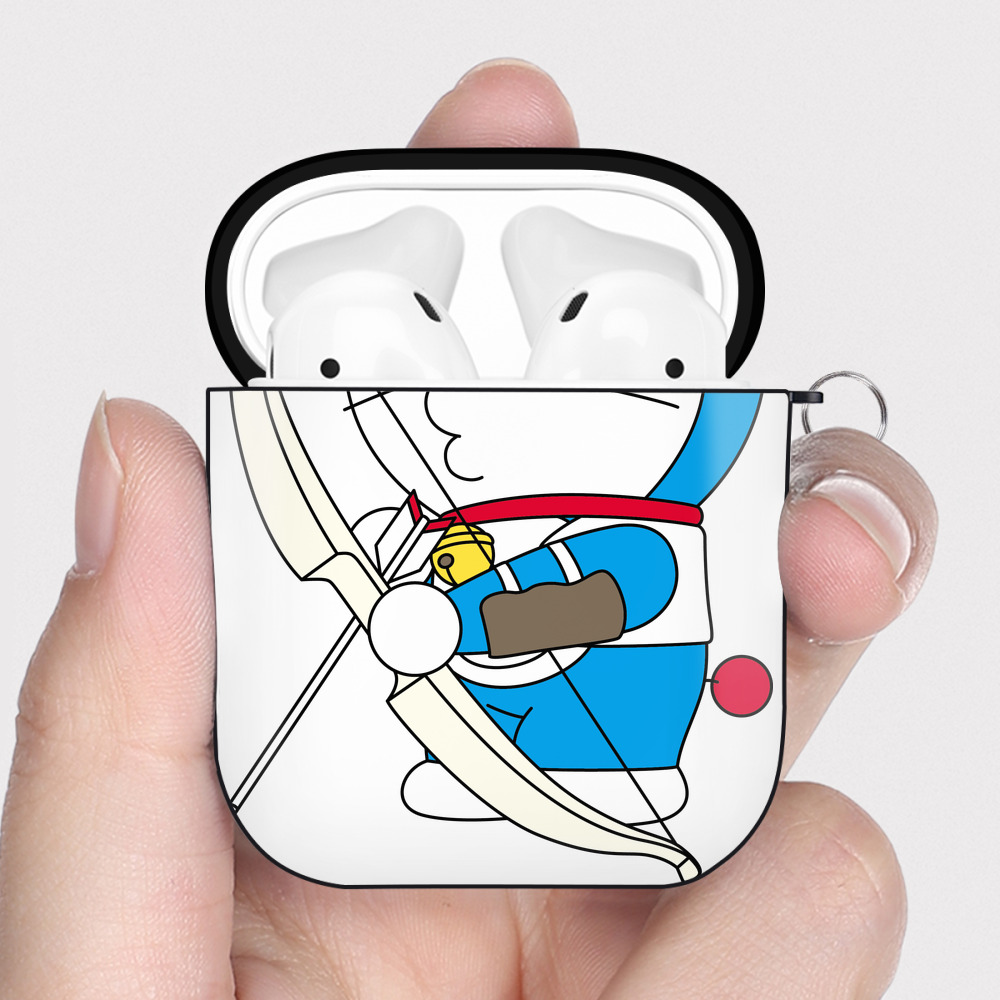 （画像用） ドラえもん Doraemon AirPods 第2世代保護ケース ハードシェル ブラック 耐衝撃・防指紋・カラビナ付き