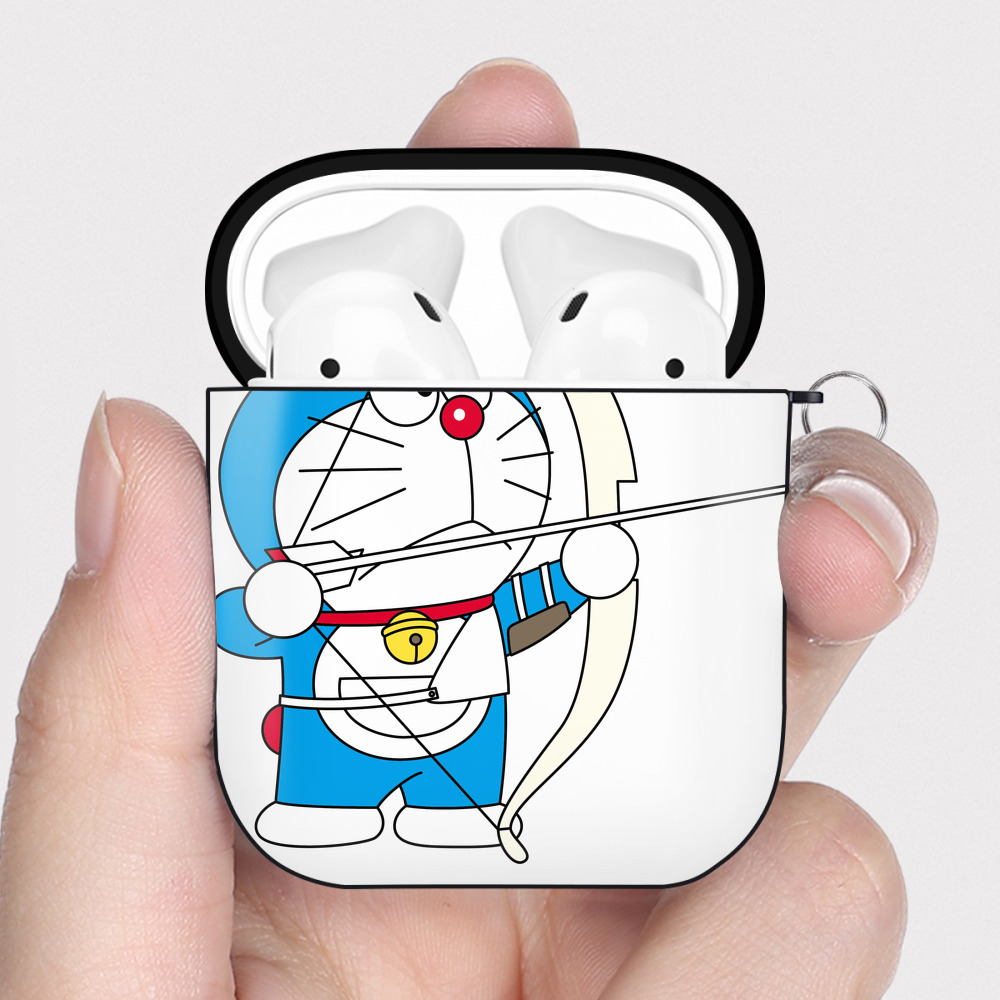 （画像用） ドラえもん Doraemon AirPods 第2世代保護ケース ハードシェル ブラック 耐衝撃・防指紋・カラビナ付き