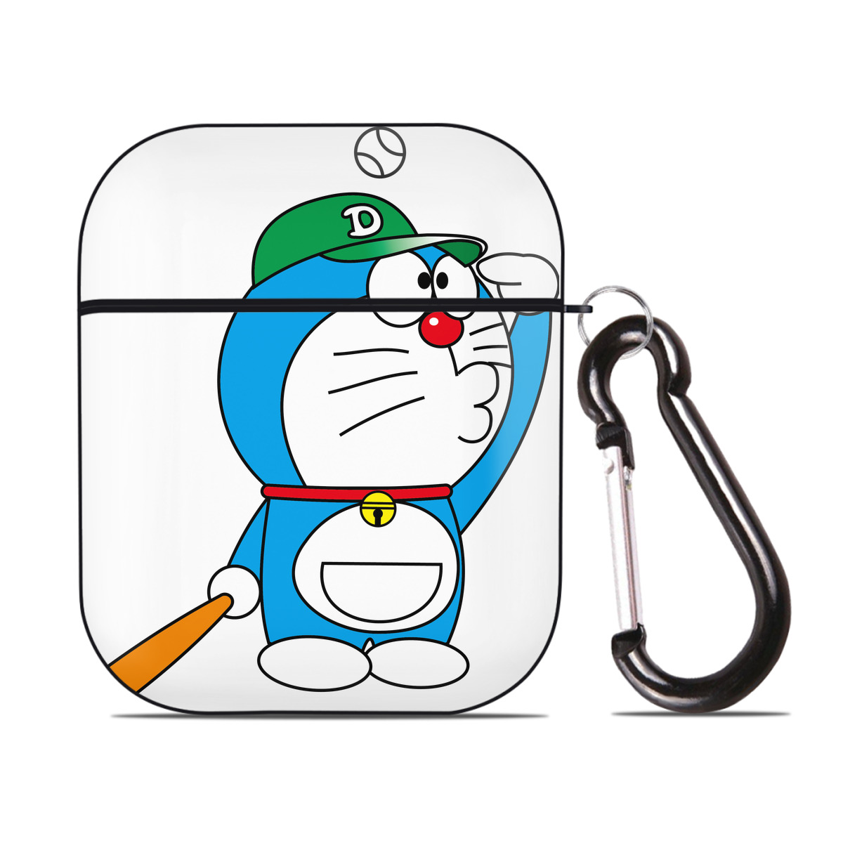 （画像用） ドラえもん Doraemon AirPods 第2世代保護ケース ハードシェル ブラック 耐衝撃・防指紋・カラビナ付き