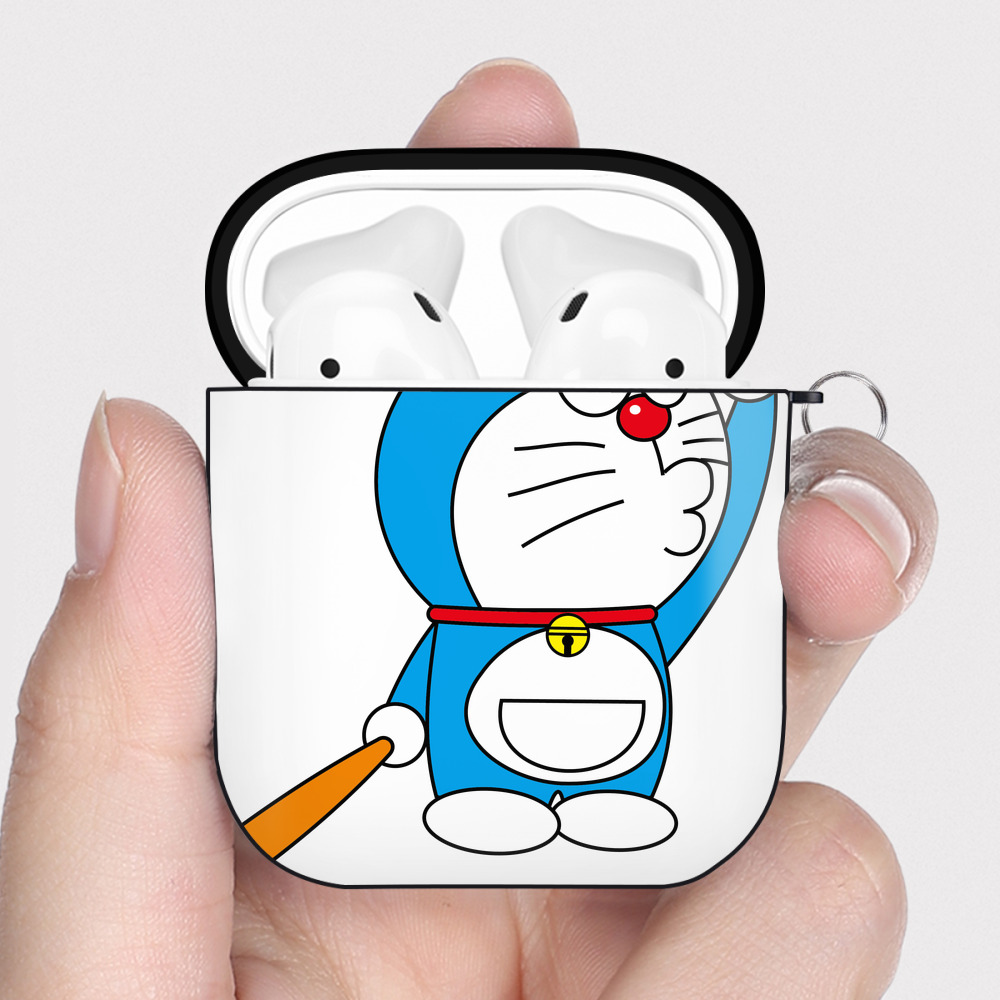 （画像用） ドラえもん Doraemon AirPods 第2世代保護ケース ハードシェル ブラック 耐衝撃・防指紋・カラビナ付き