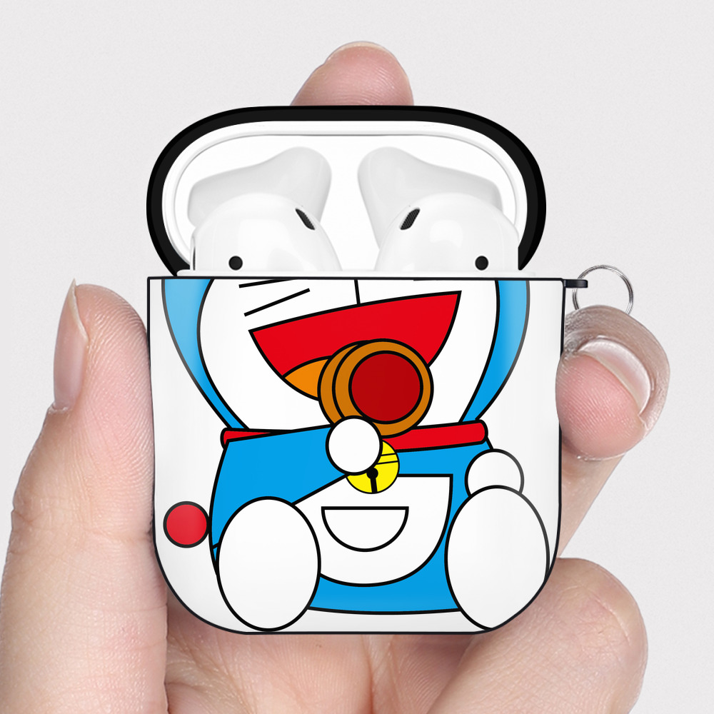 （画像用） ドラえもん Doraemon AirPods 第2世代保護ケース ハードシェル ブラック 耐衝撃・防指紋・カラビナ付き
