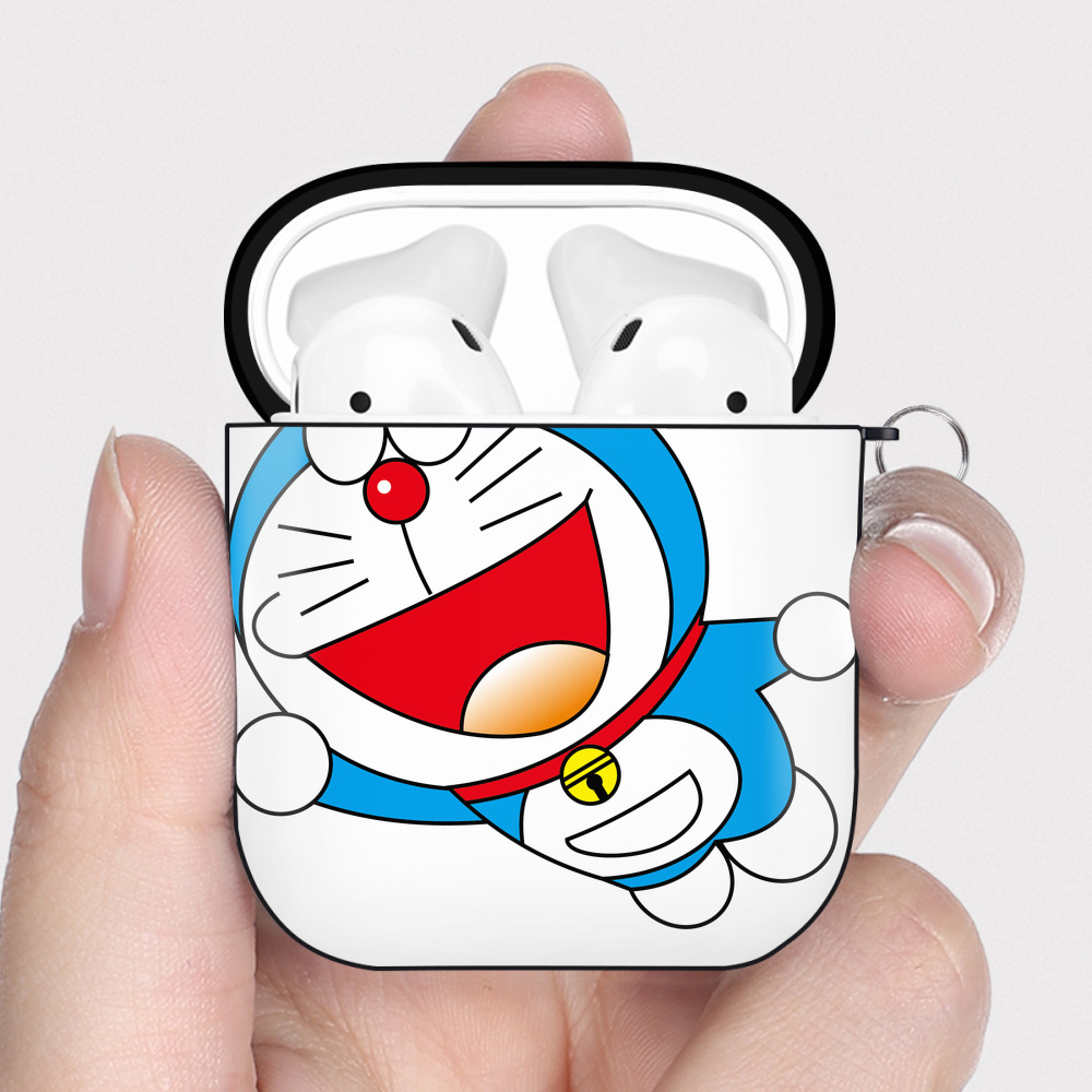 （画像用） ドラえもん Doraemon AirPods 第2世代保護ケース ハードシェル ブラック 耐衝撃・防指紋・カラビナ付き