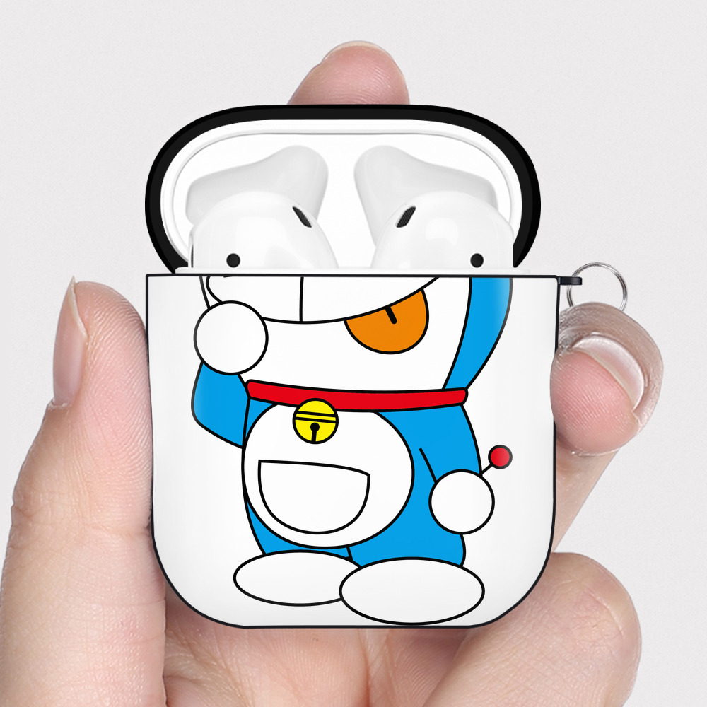（画像用） ドラえもん Doraemon AirPods 第2世代保護ケース ハードシェル ブラック 耐衝撃・防指紋・カラビナ付き