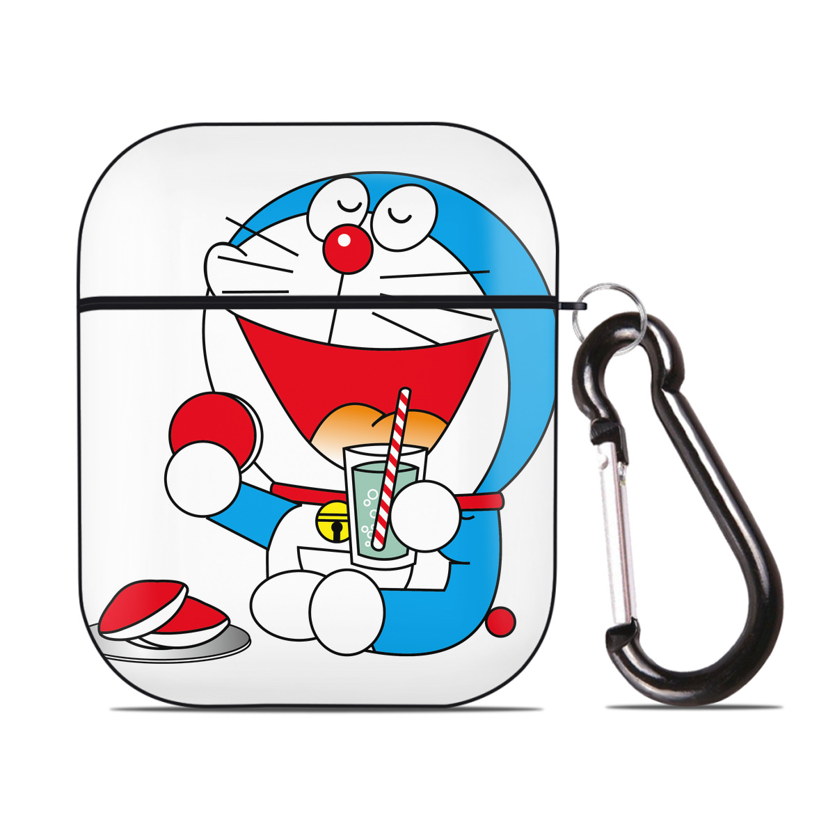 （画像用） ドラえもん Doraemon AirPods 第2世代保護ケース ハードシェル ブラック 耐衝撃・防指紋・カラビナ付き
