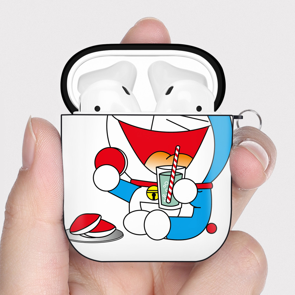 （画像用） ドラえもん Doraemon AirPods 第2世代保護ケース ハードシェル ブラック 耐衝撃・防指紋・カラビナ付き