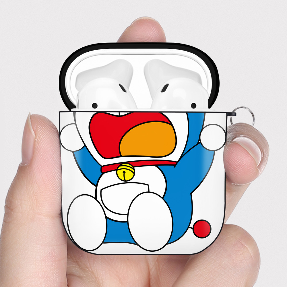 （画像用） ドラえもん Doraemon AirPods 第2世代保護ケース ハードシェル ブラック 耐衝撃・防指紋・カラビナ付き