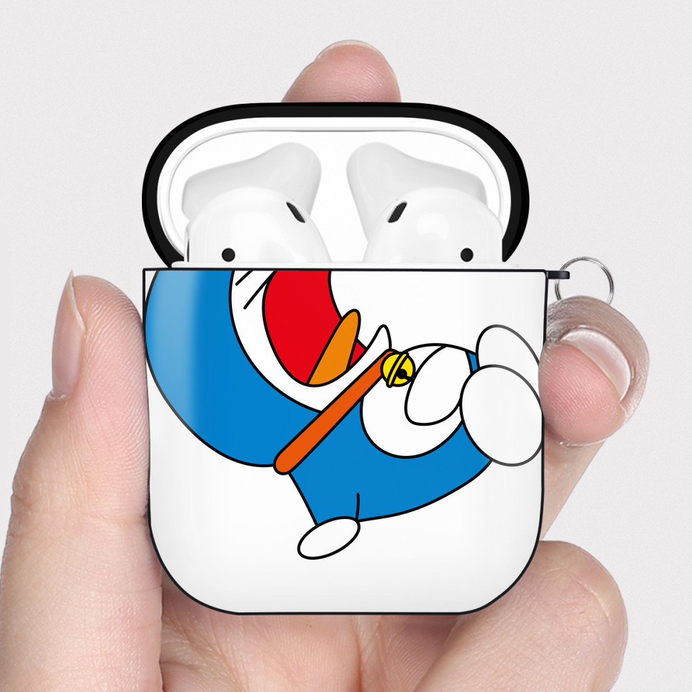 （画像用） ドラえもん Doraemon AirPods 第2世代保護ケース ハードシェル ブラック 耐衝撃・防指紋・カラビナ付き