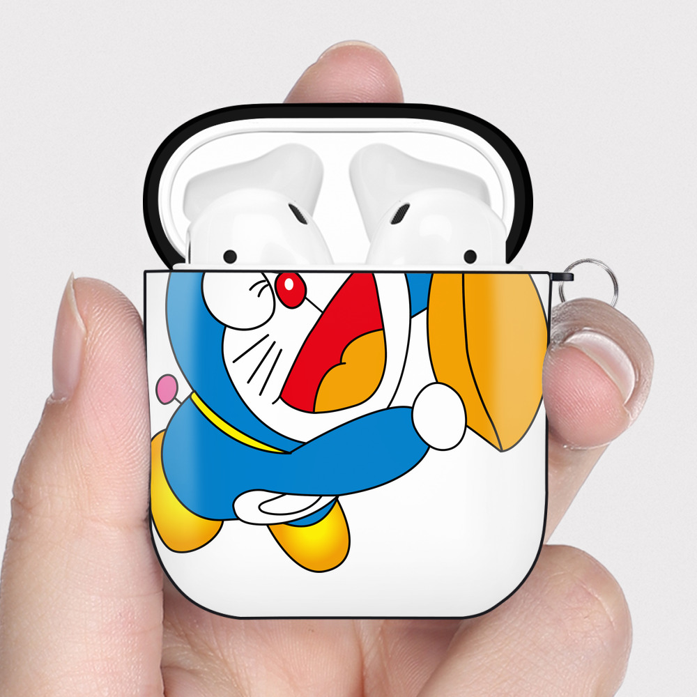 （画像用） ドラえもん Doraemon AirPods 第2世代保護ケース ハードシェル ブラック 耐衝撃・防指紋・カラビナ付き