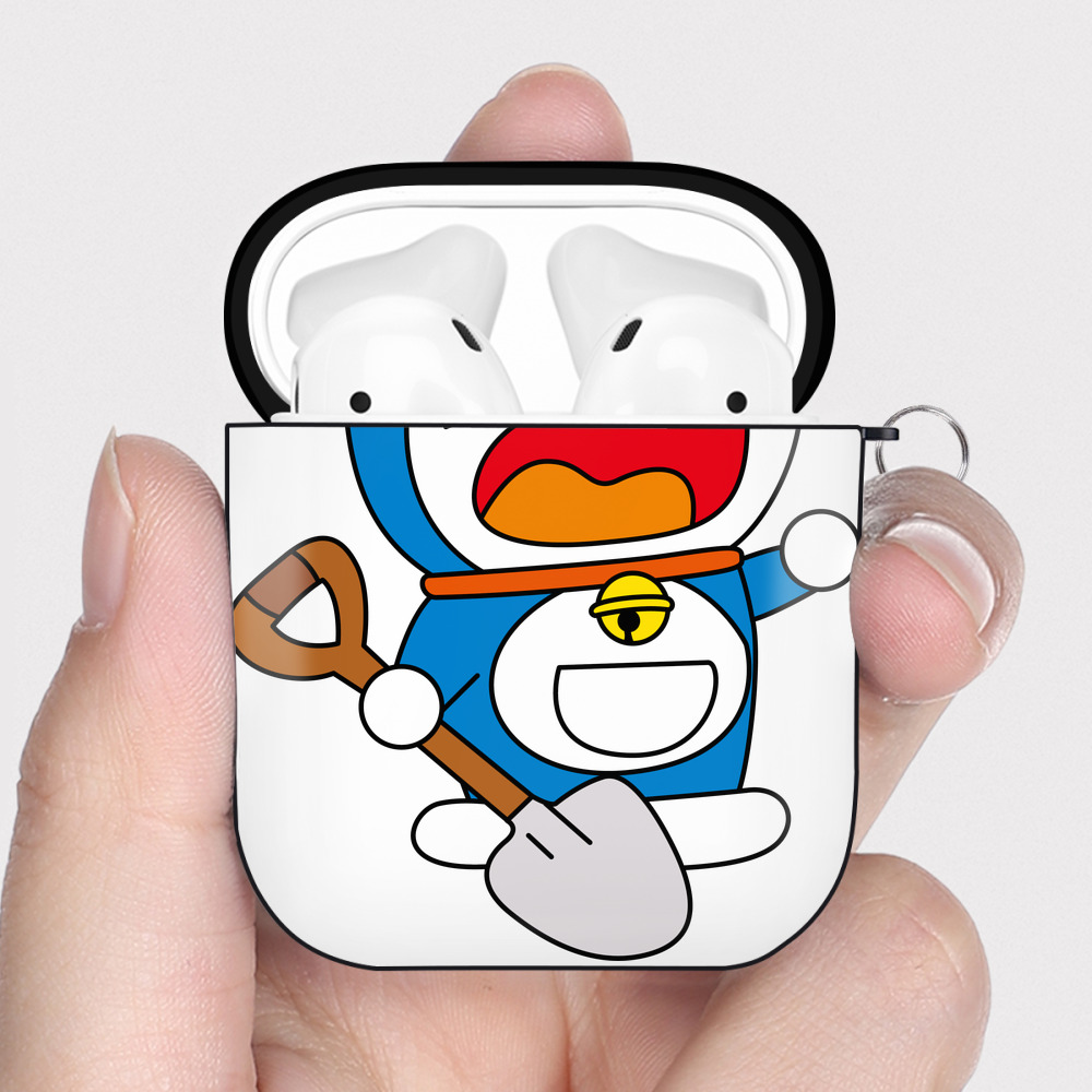 （画像用） ドラえもん Doraemon AirPods 第2世代保護ケース ハードシェル ブラック 耐衝撃・防指紋・カラビナ付き