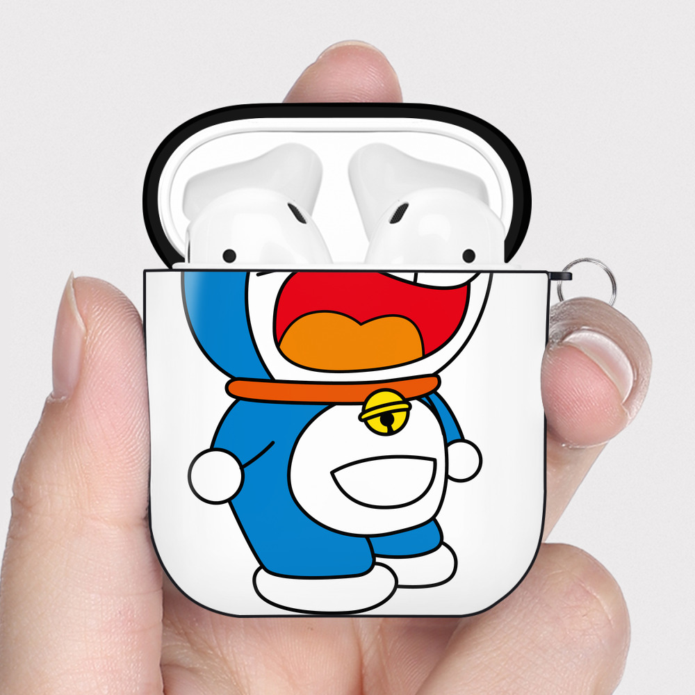 （画像用） ドラえもん Doraemon AirPods 第2世代保護ケース ハードシェル ブラック 耐衝撃・防指紋・カラビナ付き