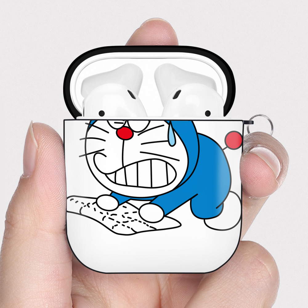 （画像用） ドラえもん Doraemon AirPods 第2世代保護ケース ハードシェル ブラック 耐衝撃・防指紋・カラビナ付き