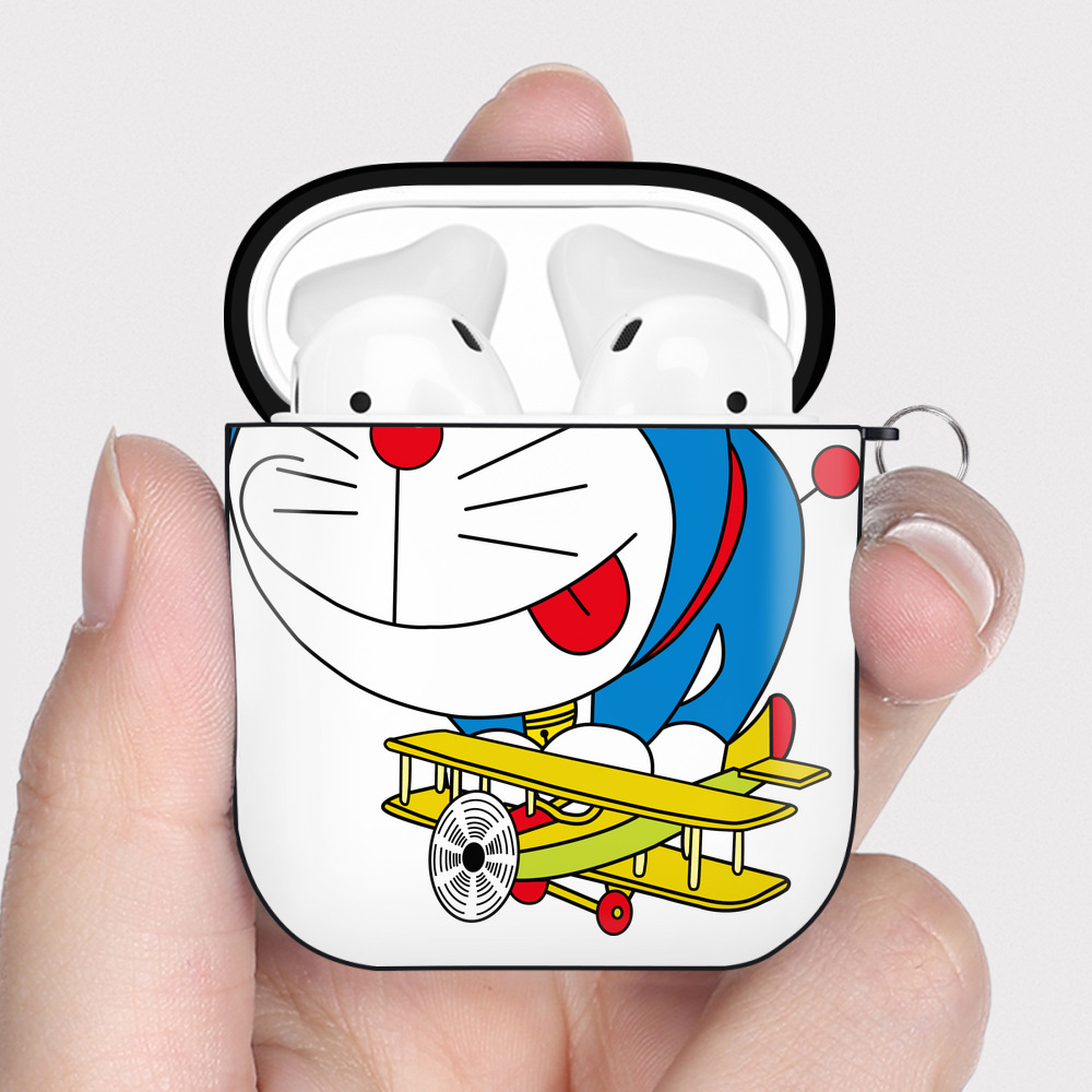 （画像用） ドラえもん Doraemon AirPods 第2世代保護ケース ハードシェル ブラック 耐衝撃・防指紋・カラビナ付き