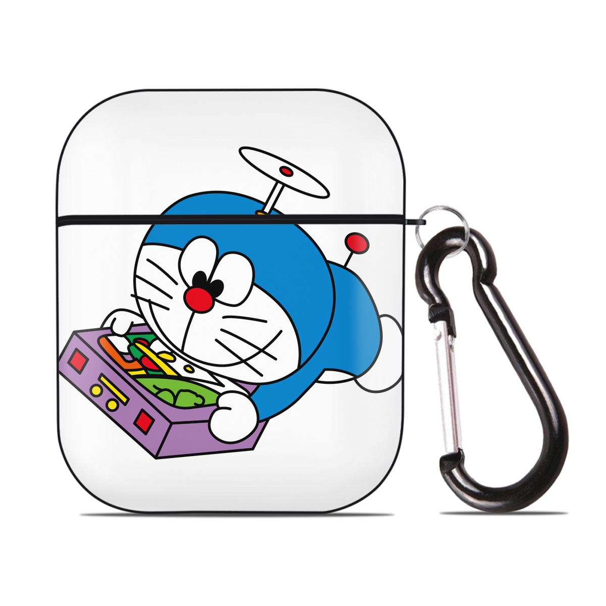 （画像用） ドラえもん Doraemon AirPods 第2世代保護ケース ハードシェル ブラック 耐衝撃・防指紋・カラビナ付き